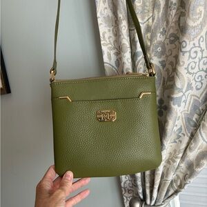 Ralph Lauren Olive Green Pebbled Leather Crossbody with Gold Accent